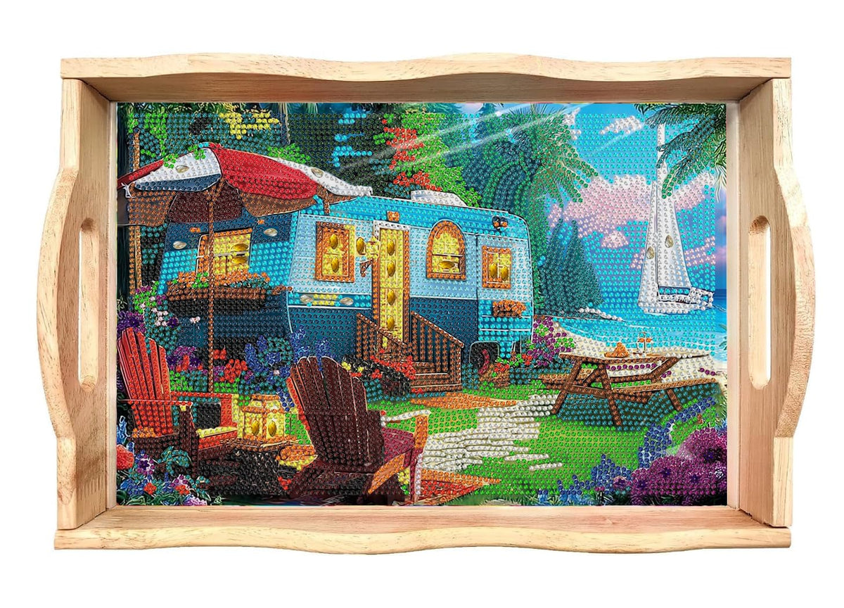 5D Diamond Painting Landscape Diamond Art Kits for Adults Wooden Serving Trays with Handles Big Gem Arts and Craft Gifts Trays Decor Gift Home Decor 7.8x11.8 Inches Scenery (D Landscape BA NEW)
