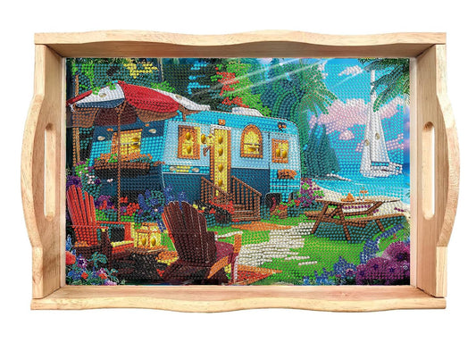 5D Diamond Painting Landscape Diamond Art Kits for Adults Wooden Serving Trays with Handles Big Gem Arts and Craft Gifts Trays Decor Gift Home Decor 7.8x11.8 Inches Scenery (D Landscape BA NEW)