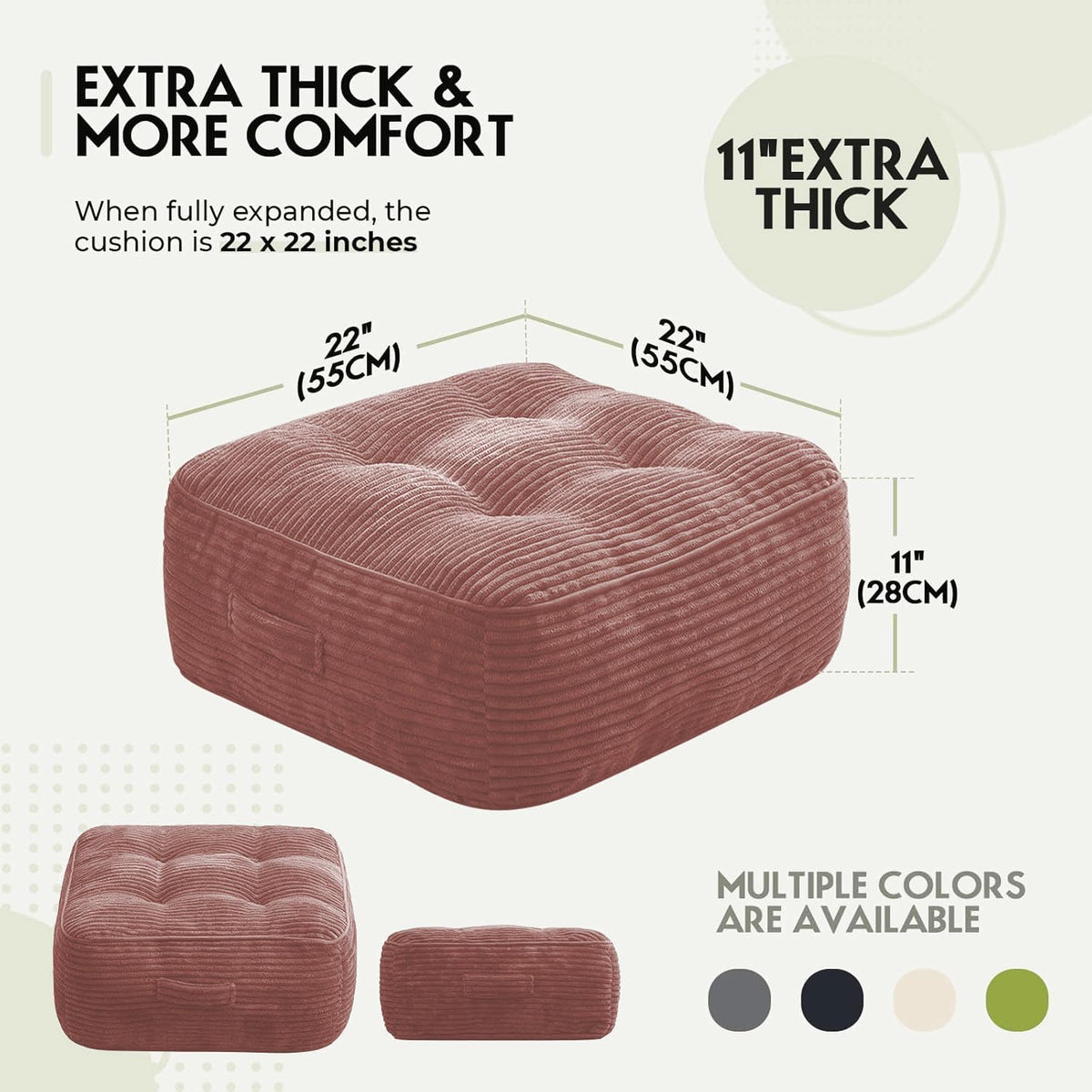 11" Thick Washable Floor Pillow for Adults (Pink)