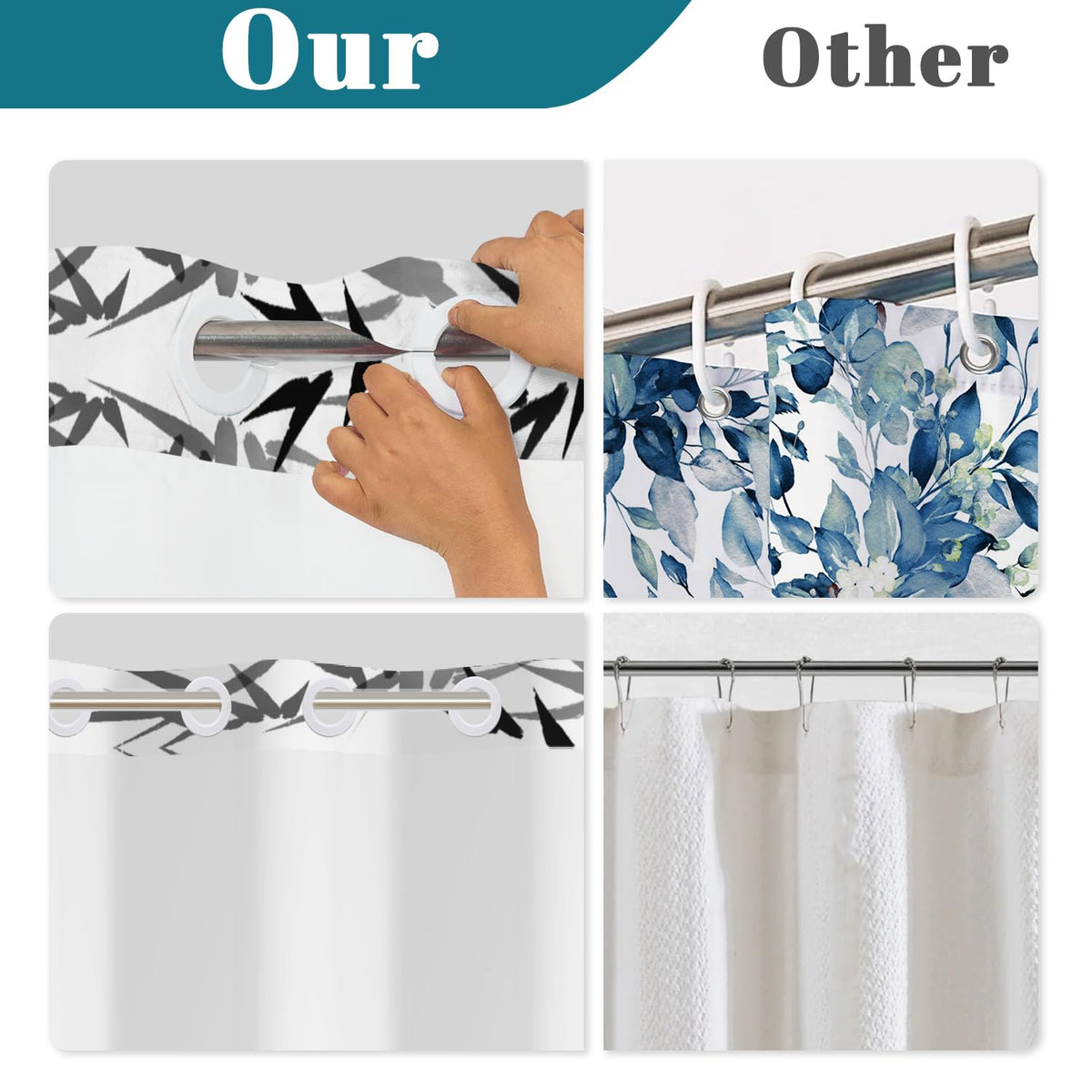 No Hook Shower Curtain and Snap in Liner Set (Bamboo)