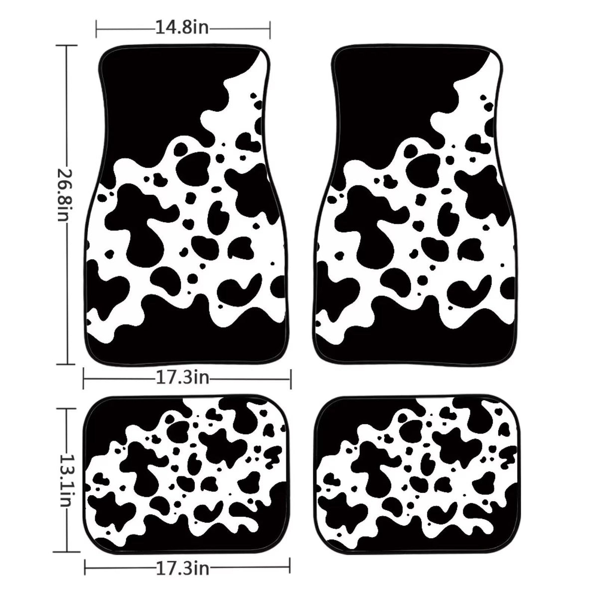 Black Cow Print Car Floor Mats Universal Rubber Floor Mats for Cars Black Car Accessories (Black Cow Print)