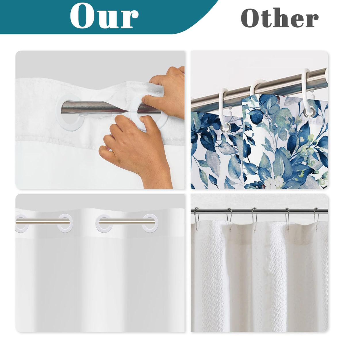No Hook Shower Curtain with Snap in Liner (Flower-3)
