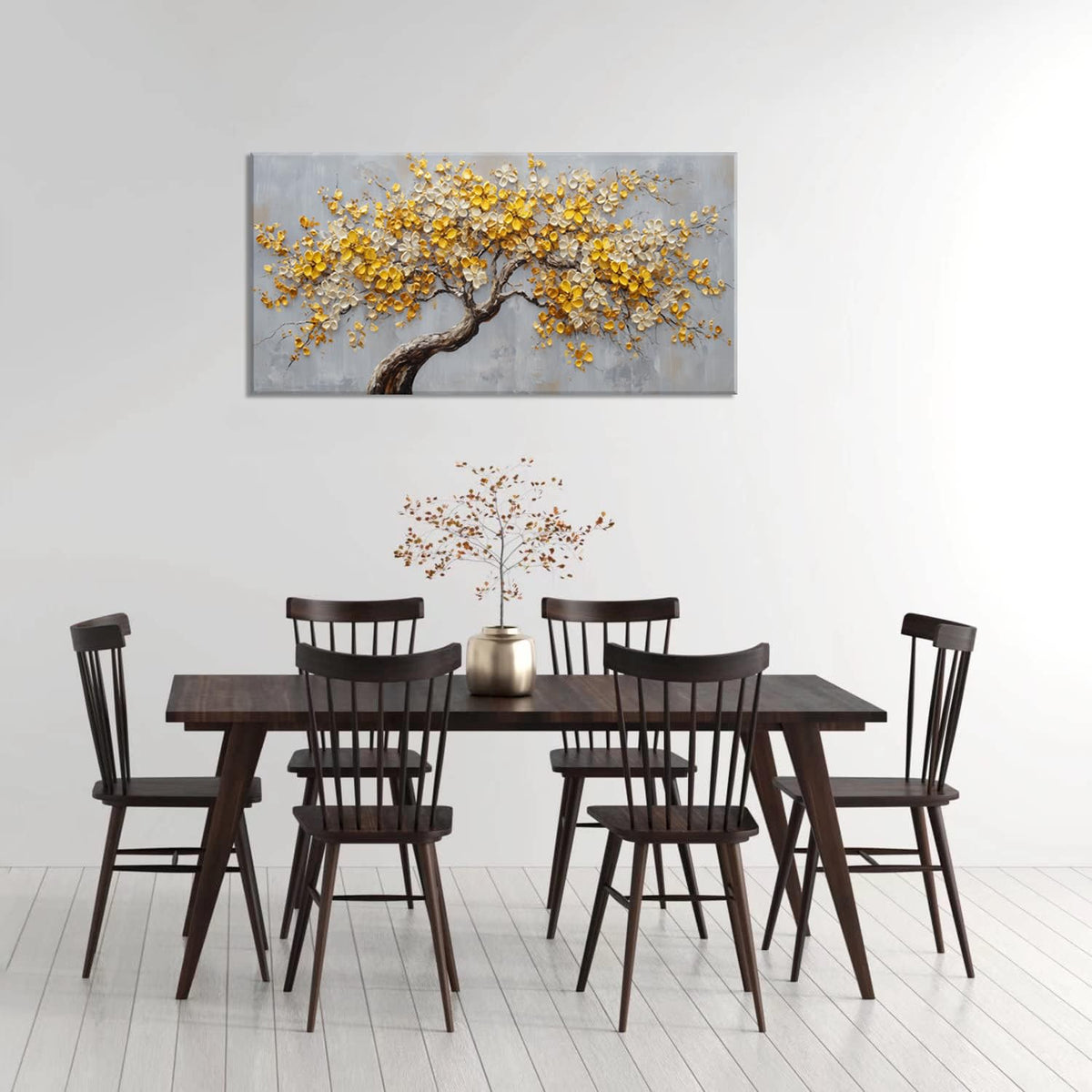 Gold Flower Tree Wall Art for Living Room Office Contemporary Gold Tree of life Painting Prints Modern Canvas Artwork Dining Bedroom Decor (Modern / Gold Flower Tree of Life Wall Art / 40"L x 20"W)