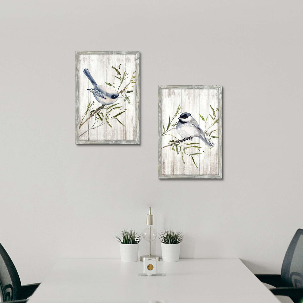 Rustic Zen bird Wooden Framed Wall Art 16x24Inchx2PCS (blue&green / 16L" x 24W")