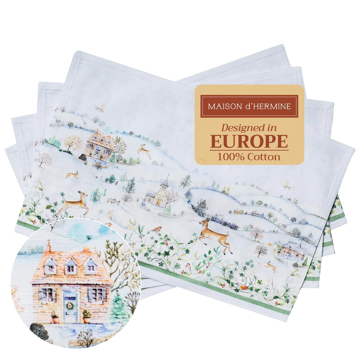 Placemats Set of 4 Reusable 100% Cotton (092 - Snowy World / 13" X 19" (Pack of 4))