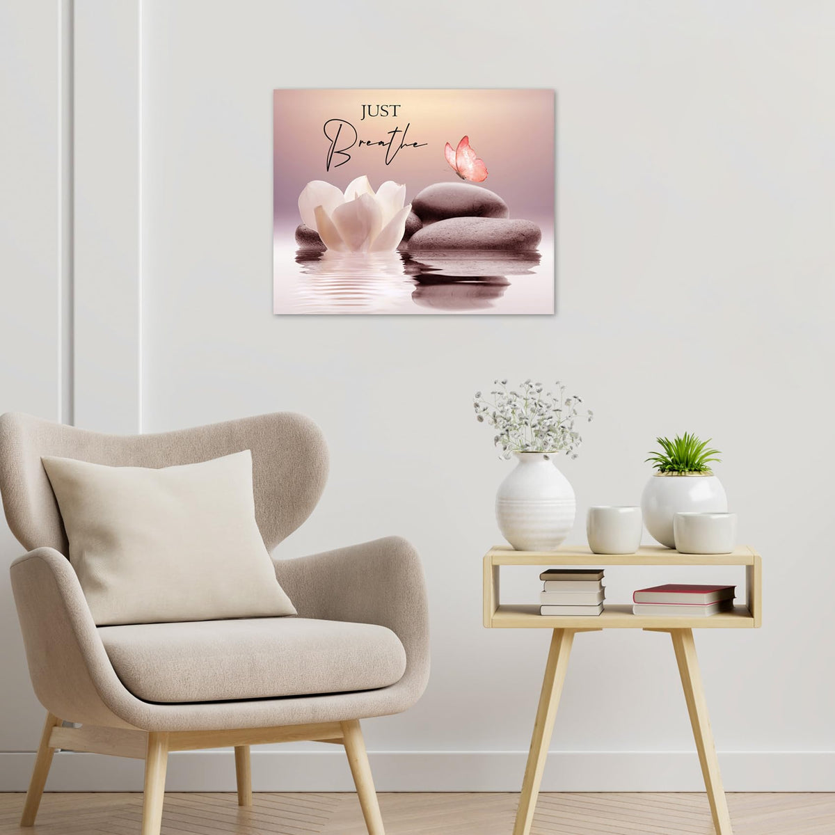 Pink Butterfly Wall Art for Bathroom Inspirational Quotes and White Floral Canvas Wall Art Wall Paintings Home Decor Zen Spa Wall Pictures for Living Room Bedroom Office Ready To Hang (Pink / 8"L x 10"W)