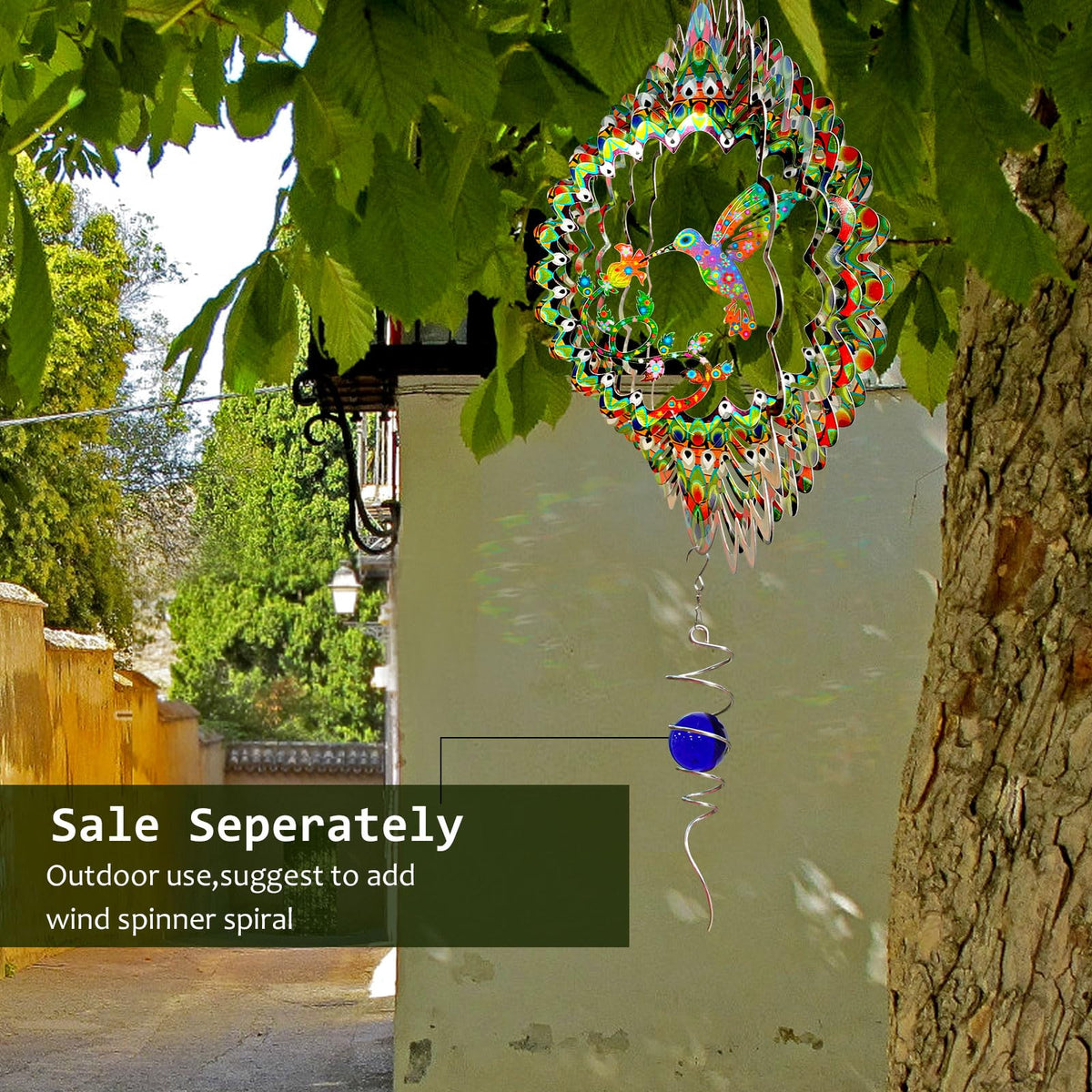 Hummingbird Wind Spinner for Yard and Garden (12in / 009-1green Multi Color-1hummingbird)