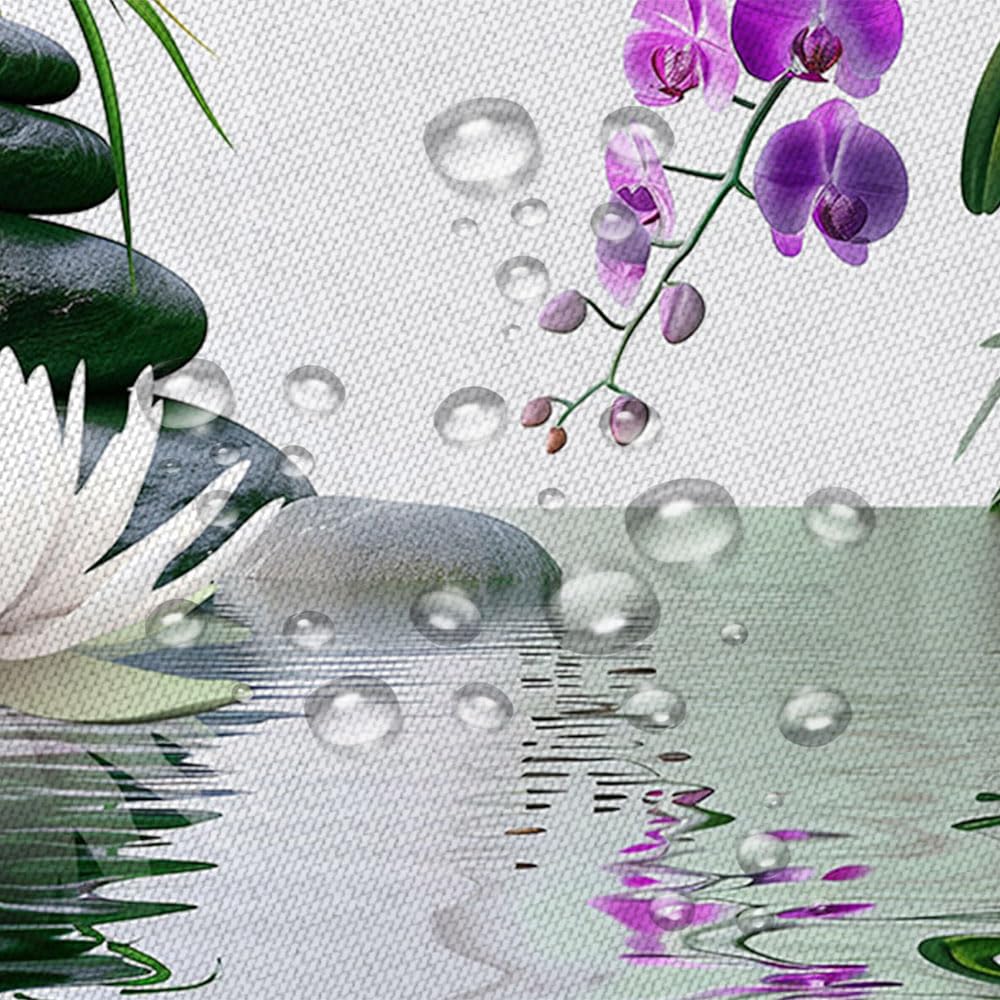 Zen Garden Shower Curtain Green Bamboo Spa Stone Lotus Purple Orchid Flower Nature Japanese Relax Fabric Bathroom Decor Curtain Sets with Hooks (Green Purple / 59"Wx70"H)