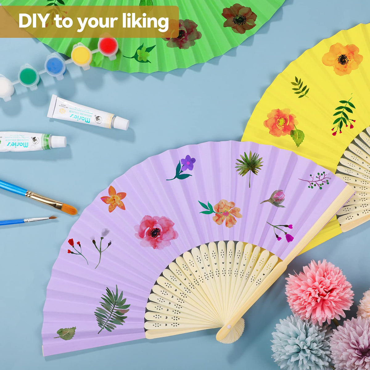 24 Pieces Handheld Paper Fans Paper Folding Fans with Bamboos for Wedding Gift (Multi Color)