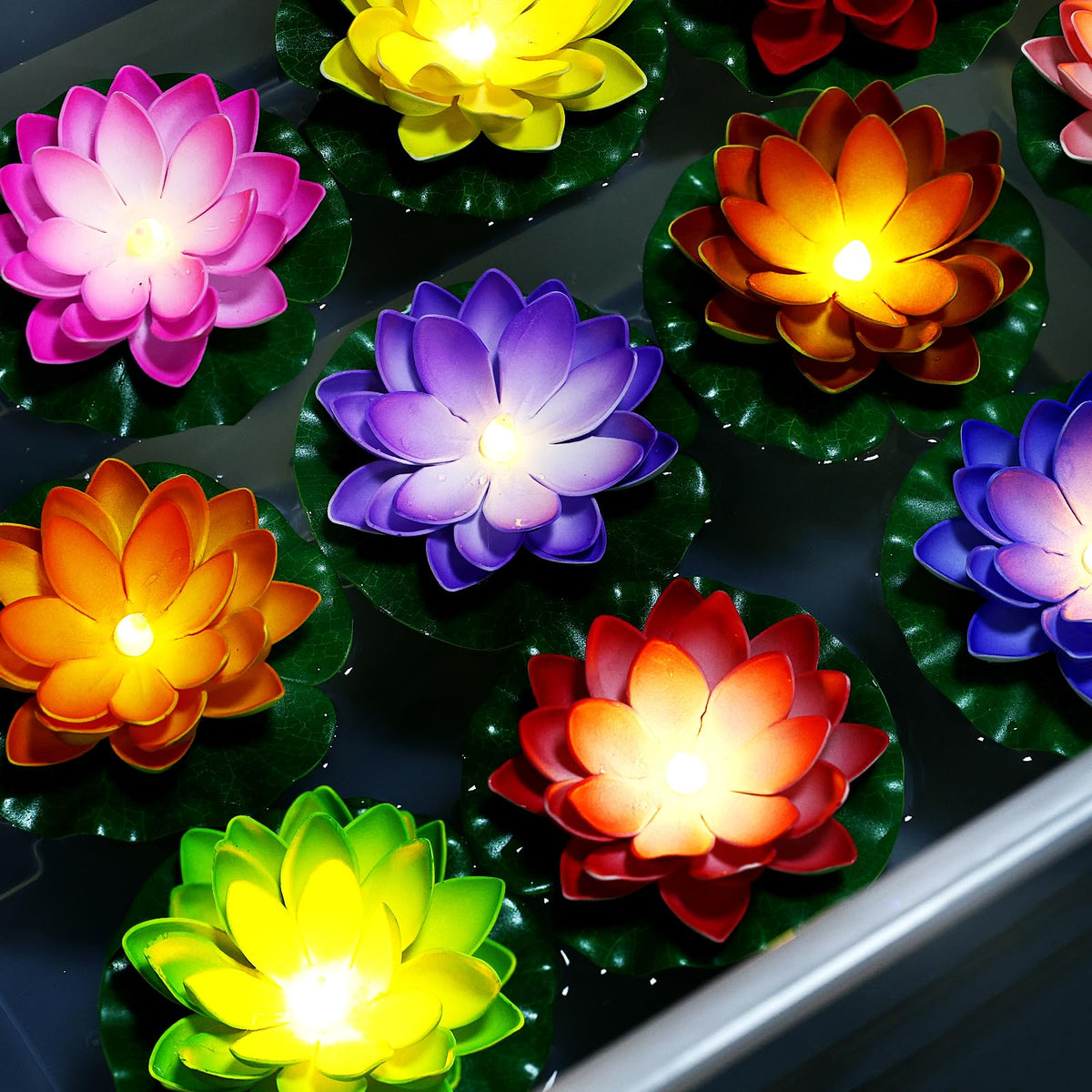 12PCS Floating Lotus Light (5'' / Mix-color)