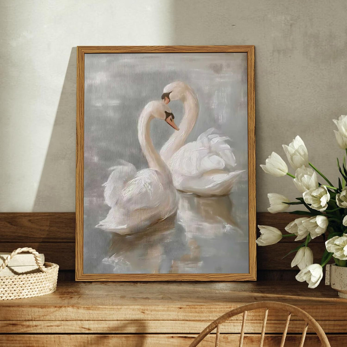 Framed Vintage Swan Canvas Wall Art (Swan / 16"L x 12"W)