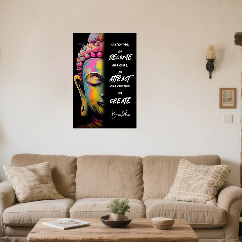 Buddhist Motivational Wall Art Buddha Quotes Canvas Pictures Zen Bathroom Painting Spa Artwork Prints for Yoga Room Office Decor Framed (Black / 24" x 36")