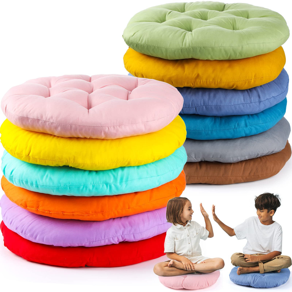 12 Pcs Round Floor Pillows Cushions Seating 16 x 16 Inches Floor Round Cushions for Kids Toddlers Flexible Reading Chair Pillows for Classroom Home School Playing Supplies (Colorful)