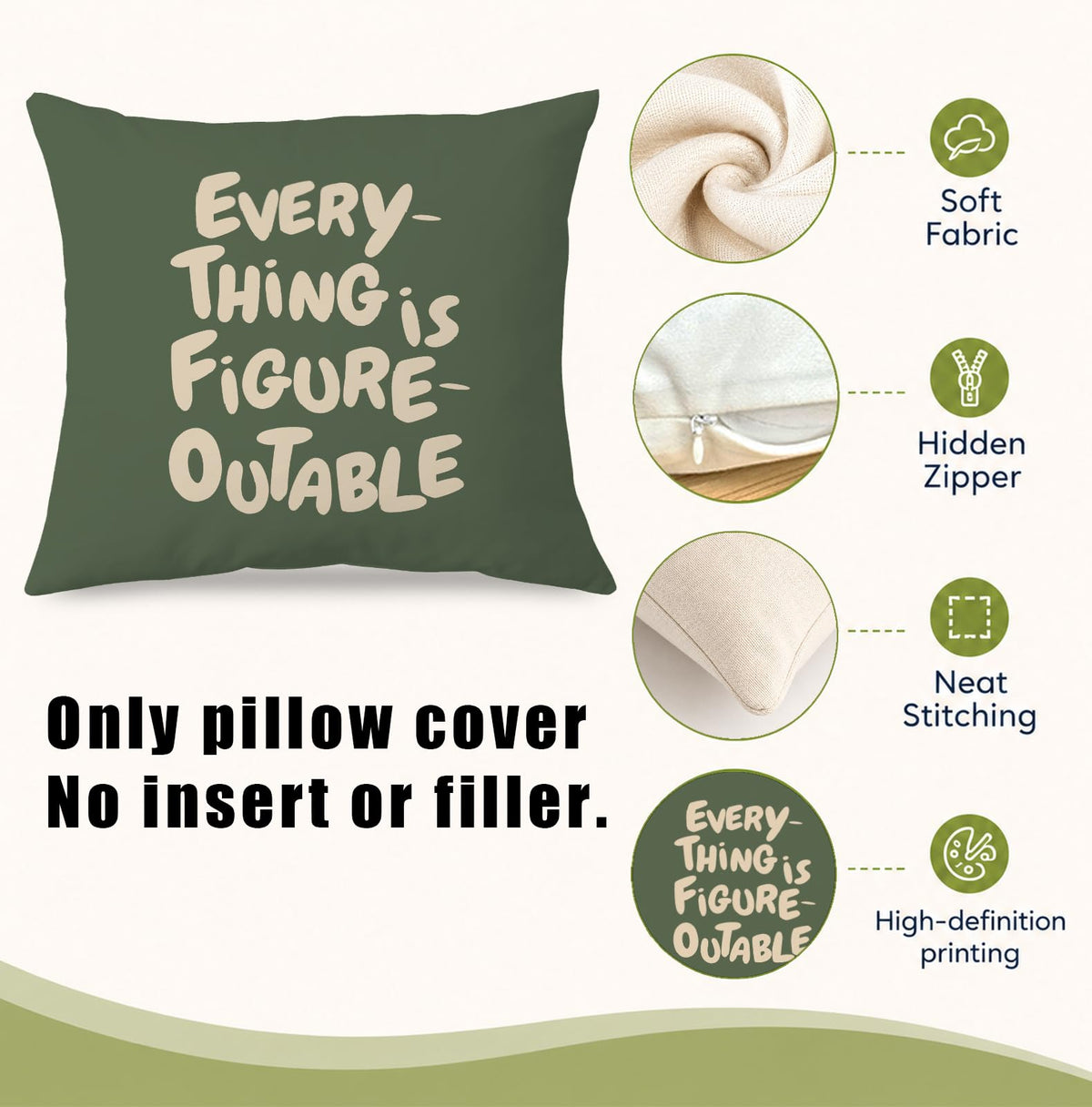 Sage Green Inspirational Throw Pillow Cover 18x18 (Qt-bz-mental Health-sage)