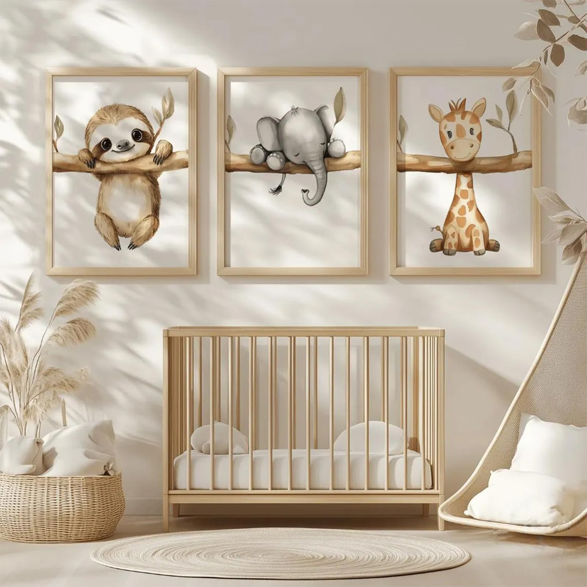 Nursery Animal Wall Art Decor Baby Boy Room Pictures Jungle Safari Nursery Canvas Wall Decor Woodland Animal Poster Jungle Elephant Prints Artwork for Boy Kids Girl Bedroom 8x10x3 Inch Unframed (8x10 Inch Unframed / Animal Hang Tree Prints)