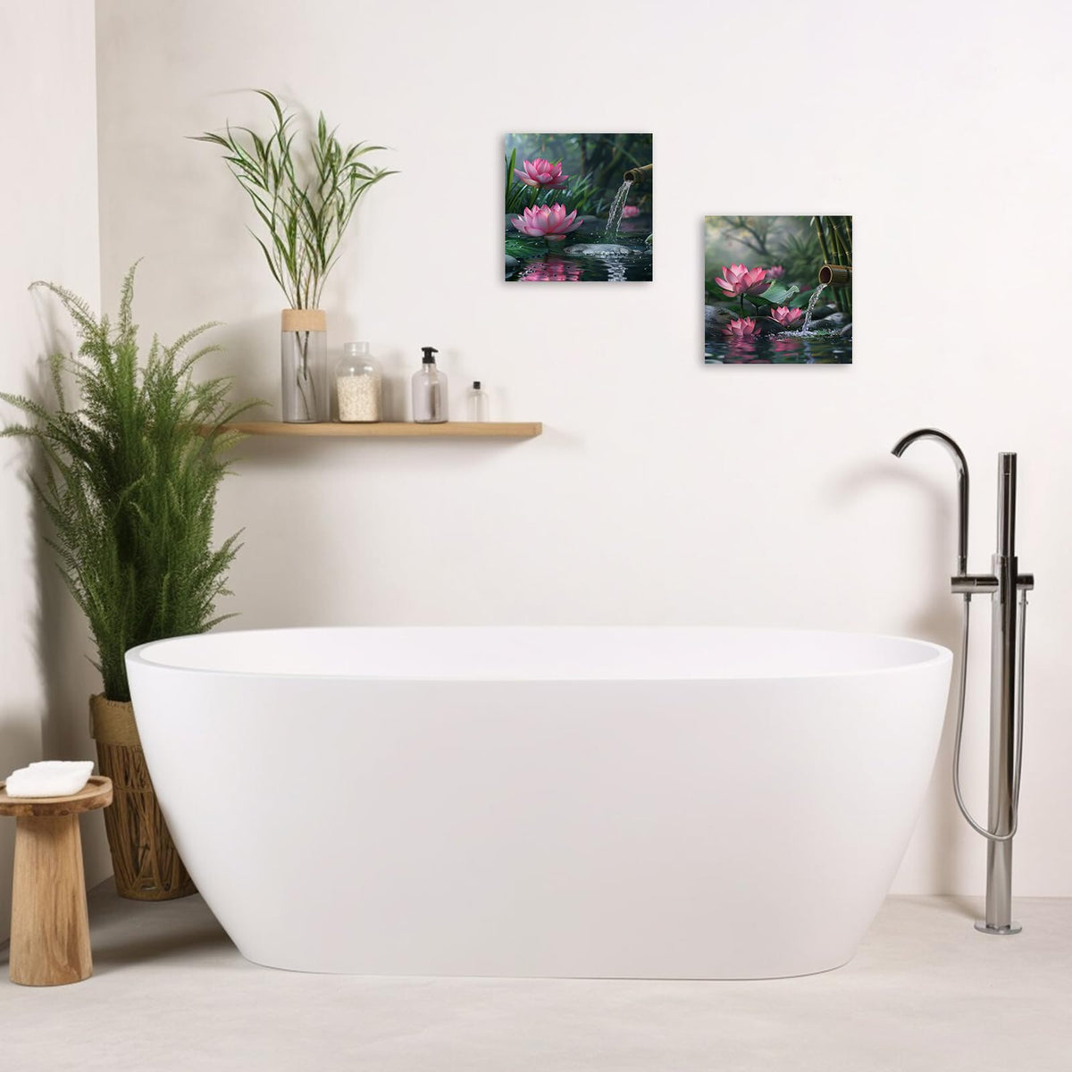Zen Canvas Wall Art Lotus Flower Picture Prints Pink Water Lily Nature Spa Painting Spiritual Artwork for Meditation Room Decor Framed (Picture-1 / 18"L x 18"W)