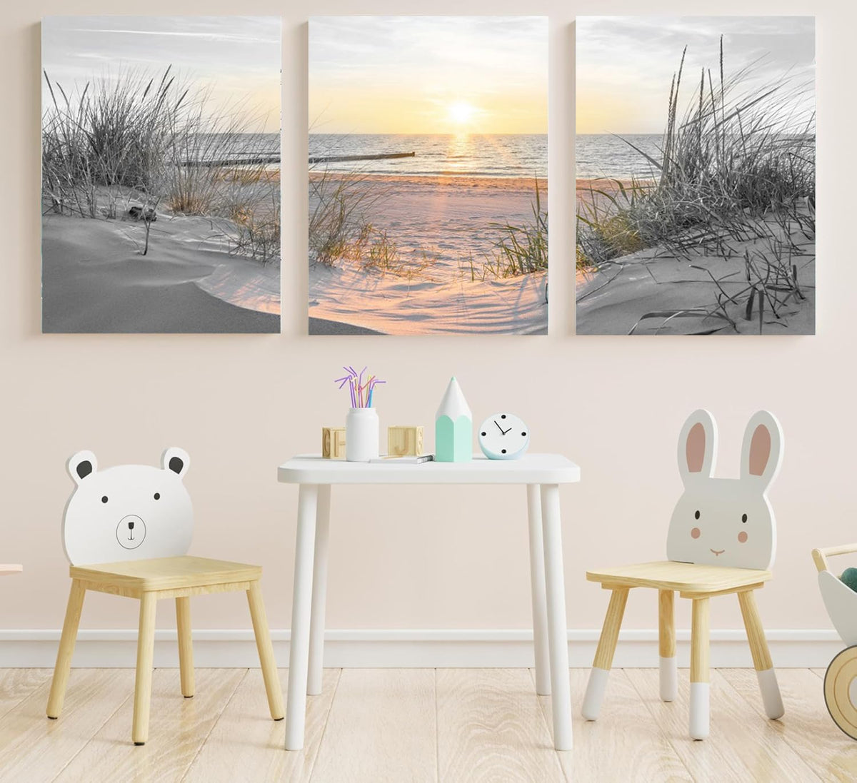 Living Room Wall Art Black and White Bathroom Wall Decor Beach Picture Coastal Sunset Prints Ocean Postes Seascape Artwork Sea Scene Painting Modern for Bedroom Office Decorations (BAsunB-3 / 16"x24"inches x 3 pcs)