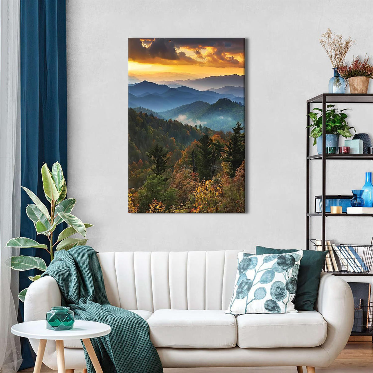 Great Smoky Mountains Poster National Parks of the United States Forest Sunset Painting Artwork HD Printed Painting Framed Art Works Office for Vintage Living Room Bathroom Bedroom Decoration 32x48” (32"L x 48"W / ZRSJ05)