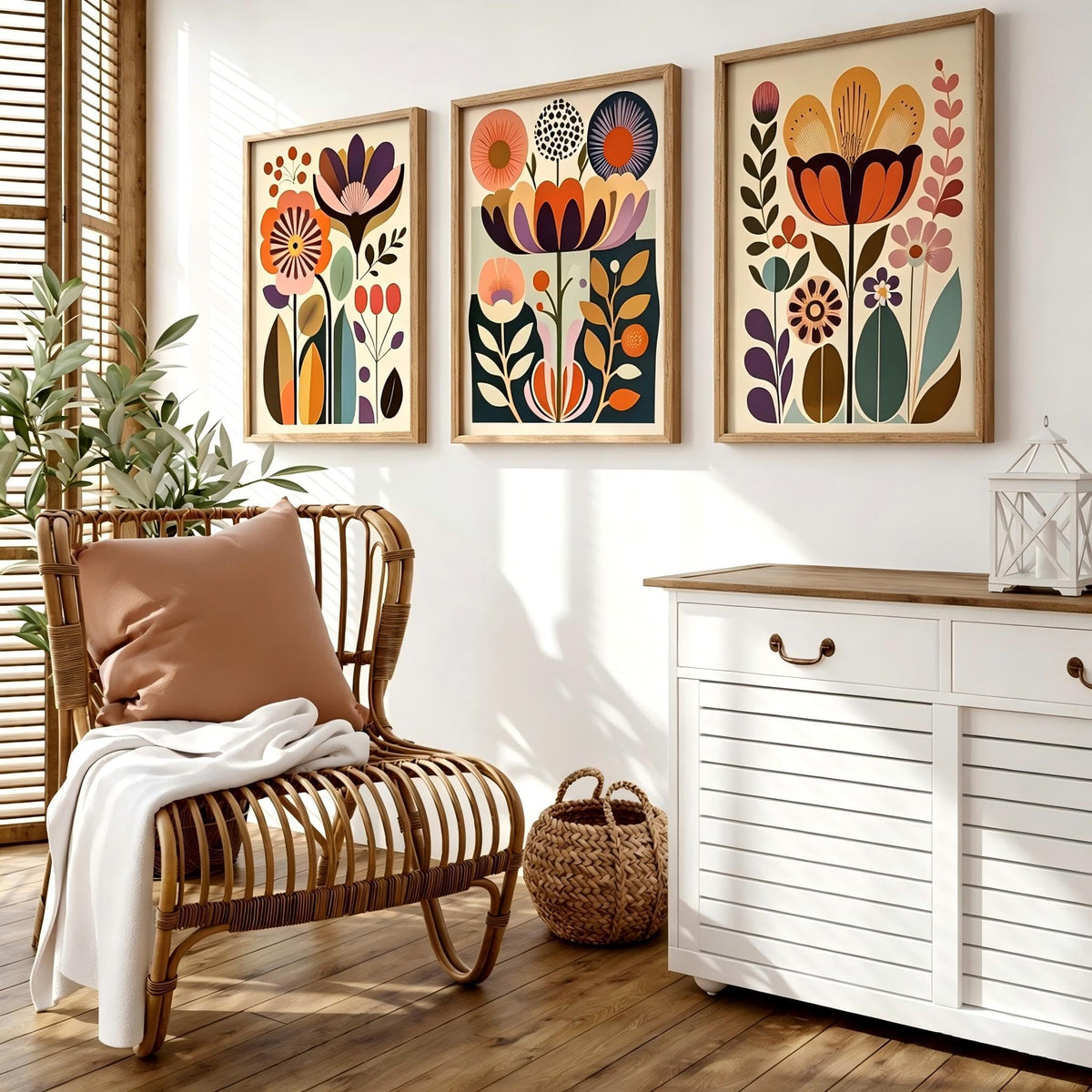 Scandinavian Wall Art Set of 3 (Abstract floral / 24"L x 16"W)