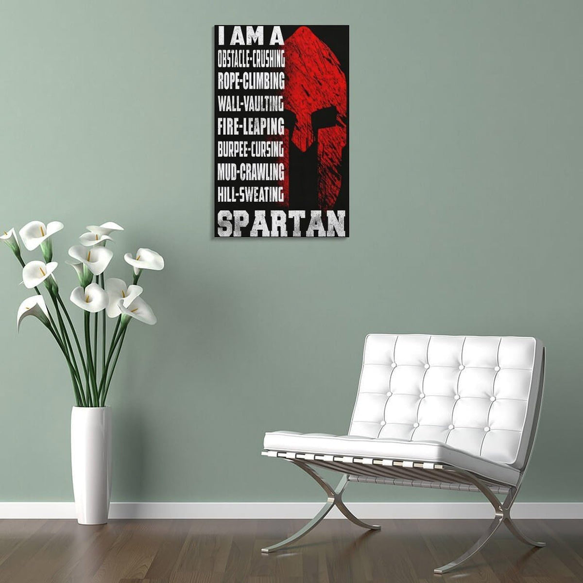 I Am A Spartan Obstacle Race Motivation Canvas Printing Wall Art Prints Wall Decor Posters Red Black Warrior Helmet Gym Fitness Training Bedroom Office Garage Decor 08x12inch (style-35 / 08x12inch(20x30cm) Frame)
