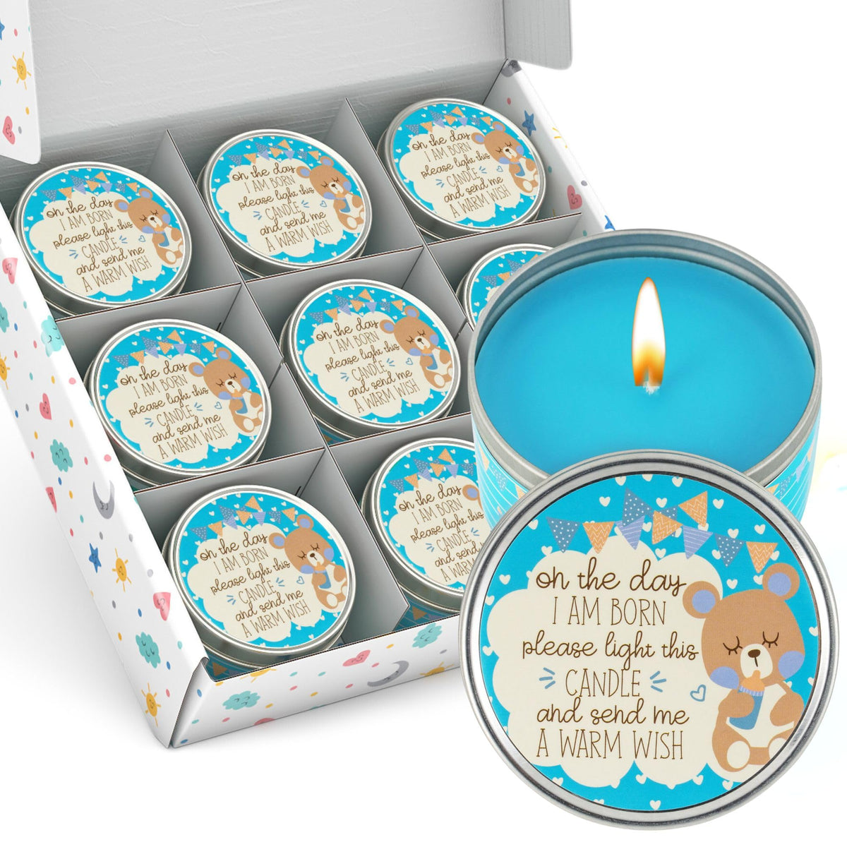 Baby Shower Candle Favors for Boy (Blue-2-9pk)