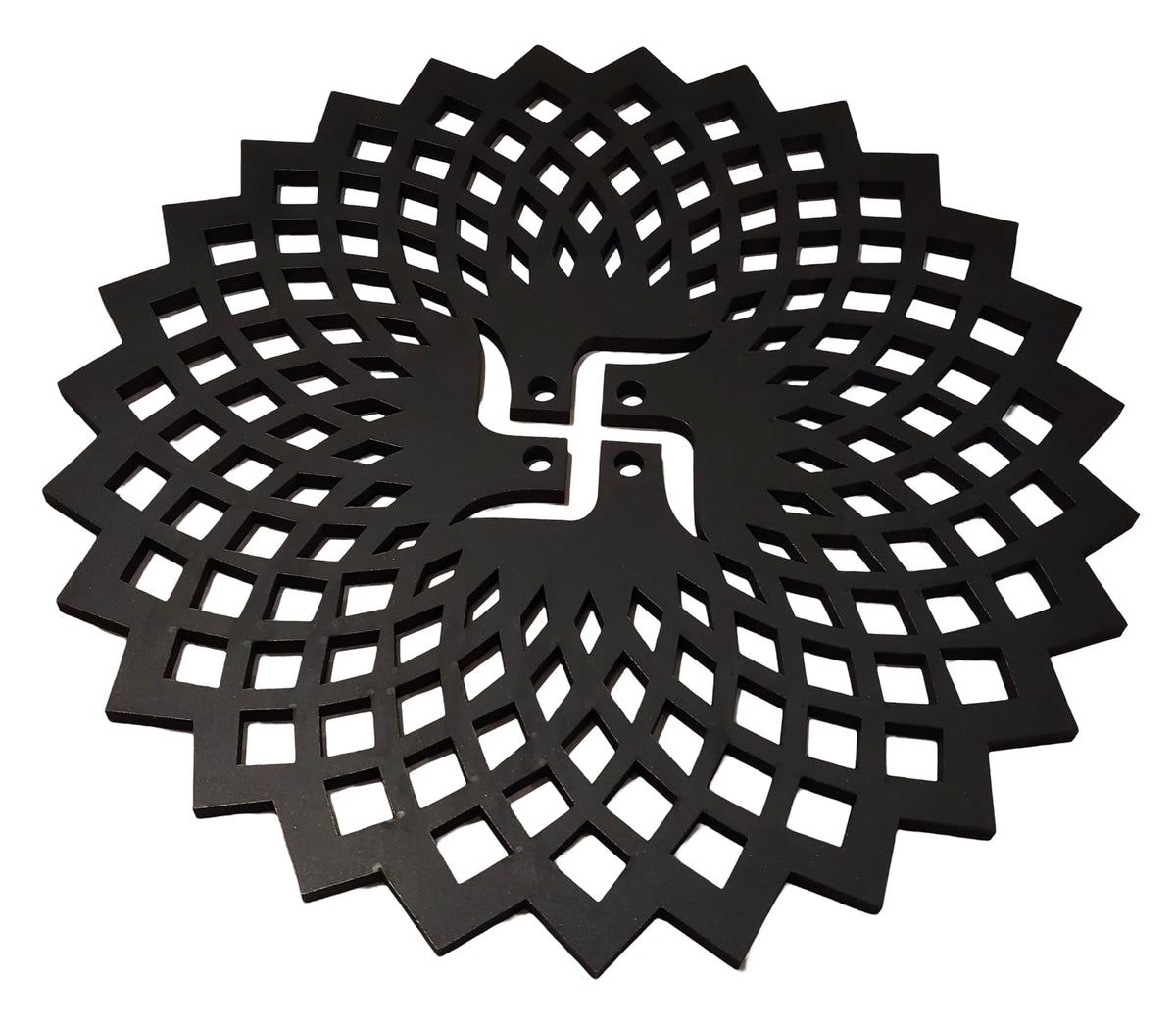 Black Round Decorative Wall Art Mdf Wooden Chakra For Temple (GEOMETRY -Black / 24"L x 24"W)