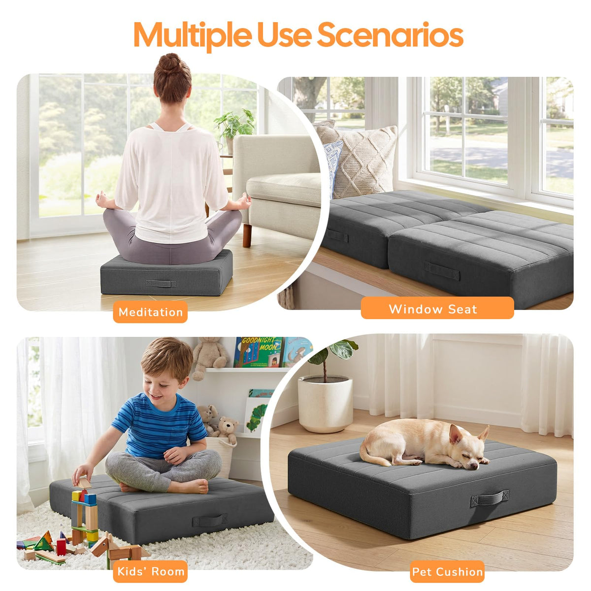24 Inch Square Floor Pillows for Adults (24 Inch / Dark Grey)