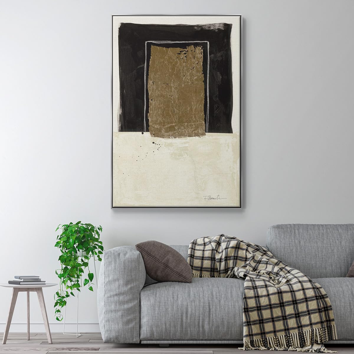 Canvas Silver Floating Frame Art Paintings Black Golden Geometric Pattern Abstract Hanging Artwork Prints for Kitchen Hotel Bedroom Walls (25"L x 17"W / Standing Strong I)