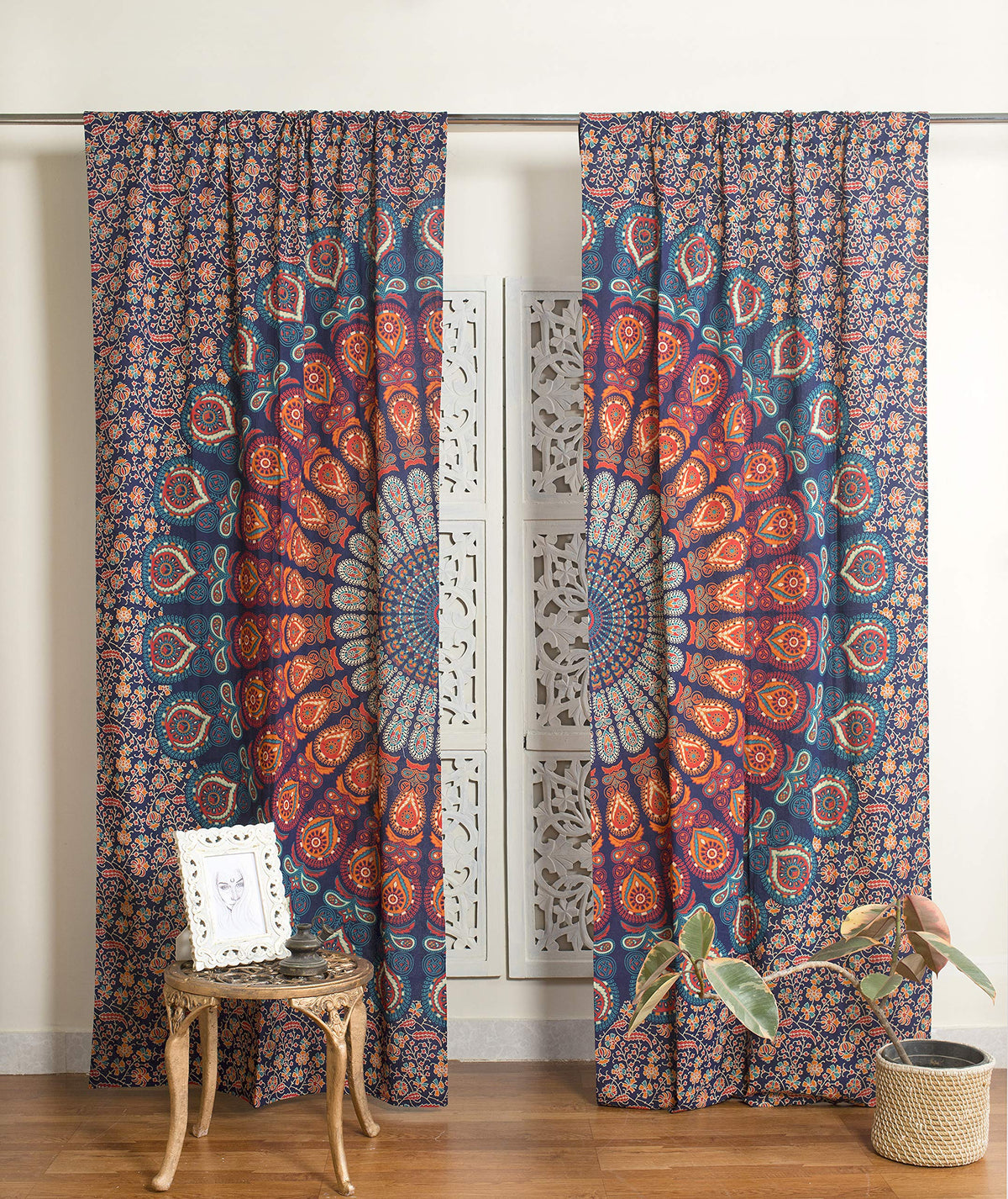 Blue Hippie Mandala Curtains 100 Inch Length for Living Room Bedroom 2 Panels Set Light Filtering Semi Sheer Window Curtains 84 Inch Width Boho Farmhouse Drapes W84xL100 Multicolor (Blue Multicolor / 84"W x 100"L (Pack of 2))