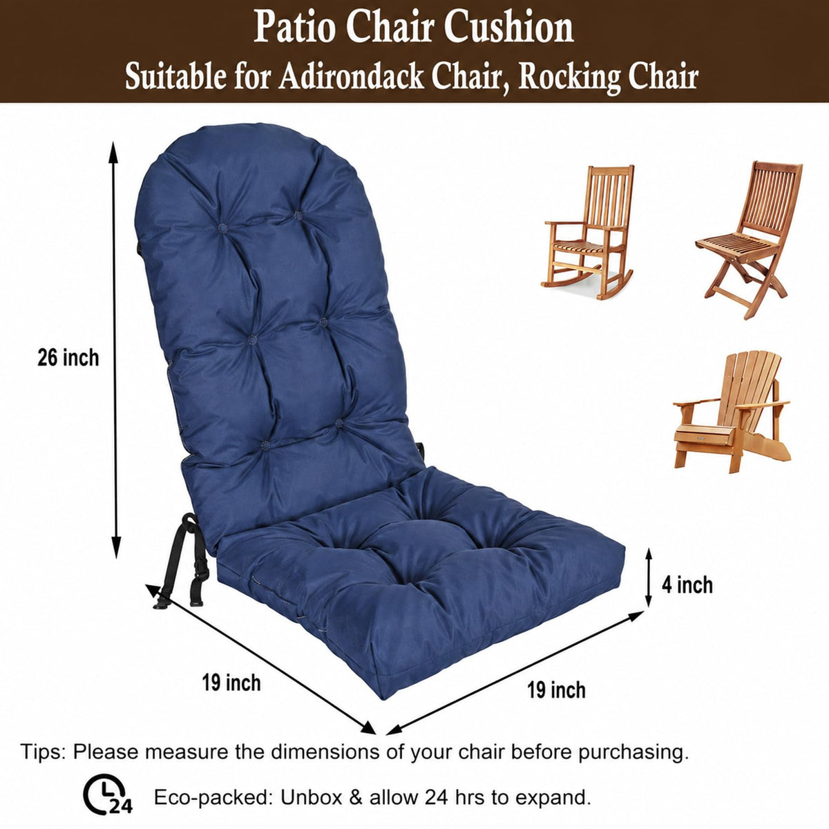 Outdoor Adirondack Chair Cushion (Navy)