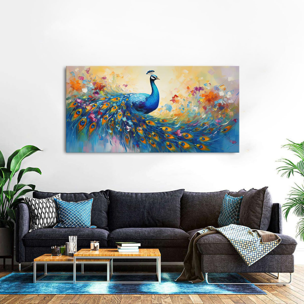 Abstract Peacock Wall Art Colorful Peacock Pictures Wall Decor Abstract Bird Canvas Poster Watercolor Animal Prints Painting Vintage Framed Artwork Living Room Bedroom Home Decorations 30x60 (60"L x 30"W / Peacock)