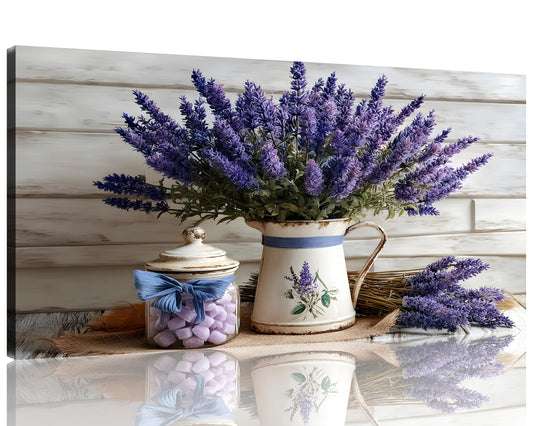 1 Panel Purple Lavender Wall Art Rustic Floral Bathroom Wall Decor Purple Farmhouse Flower Poster Country Pictures Art Print for Bathroom Bedroom Office Decorations Ready to Hang 8"x16" (16"L x 8"W / Purple Flower 16)