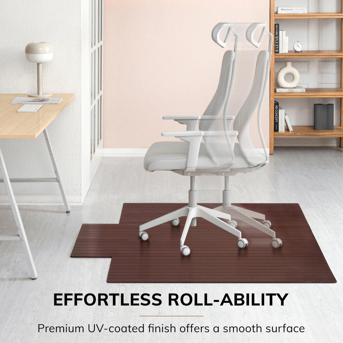 57" x 55" Bamboo Office Chair Mat for Carpet & Hardwood Floor (Dark Cherry / 57" x 55" / With Lip)