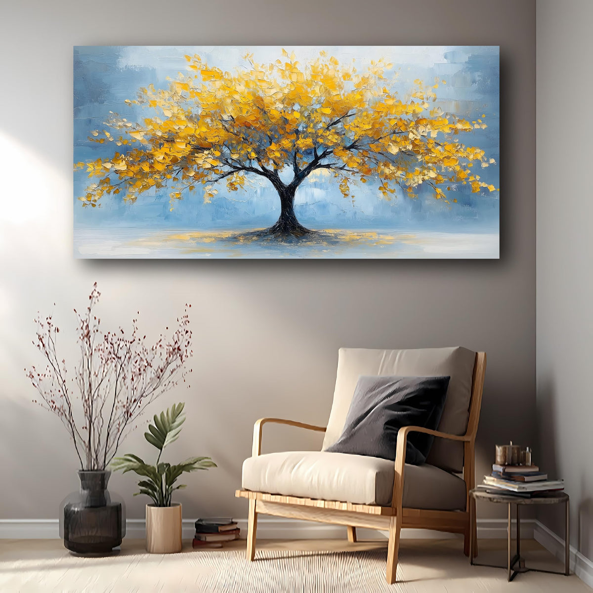 Wall Art 40x20 Inch Yellow Tree of Life Canvas Print (40"L x 20"W / Abstract Yellow Tree of Life)