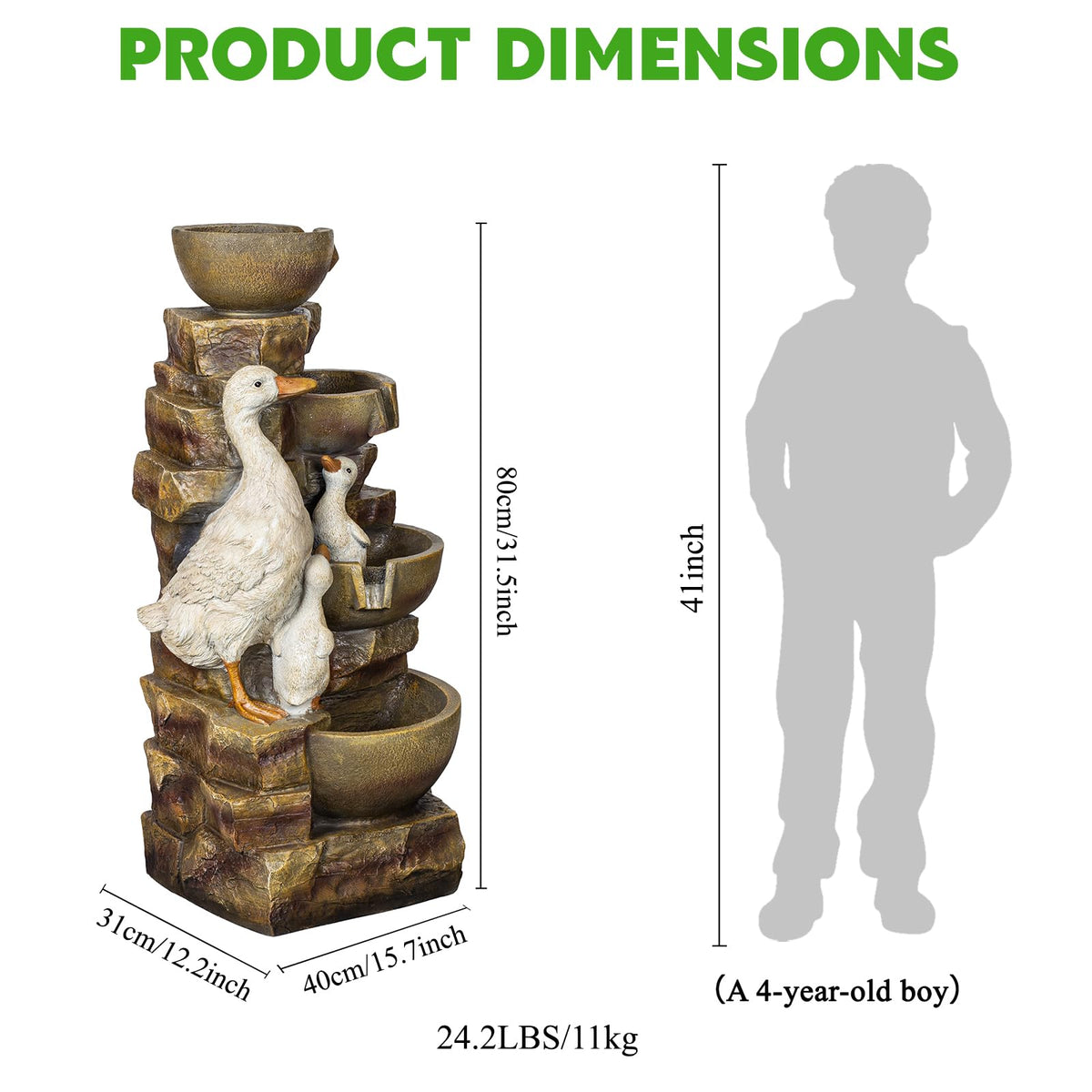 Duck Family Outdoor Water Fountain (Duck Family With Bowls)