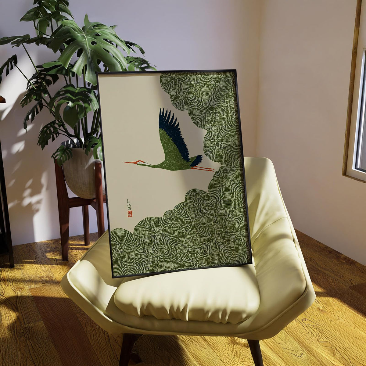 Japanese Flying Black Framed Wall Art Nature Bird Pictures Aesthetics Posters 12x16 inch Minimalist Animal Prints Nordic Nature Zen Calm for Asian Syle Living Room Bedroom Office Decor Ready to hang (Black Framed / Japanese Print / 16"L x 12"W)