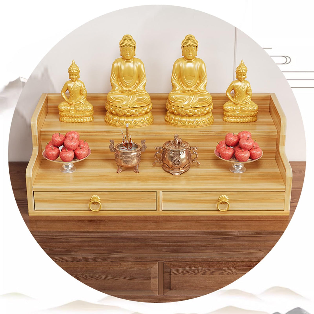 Solid Wood Altar Table Shelf (White / 50cm/19.7in)