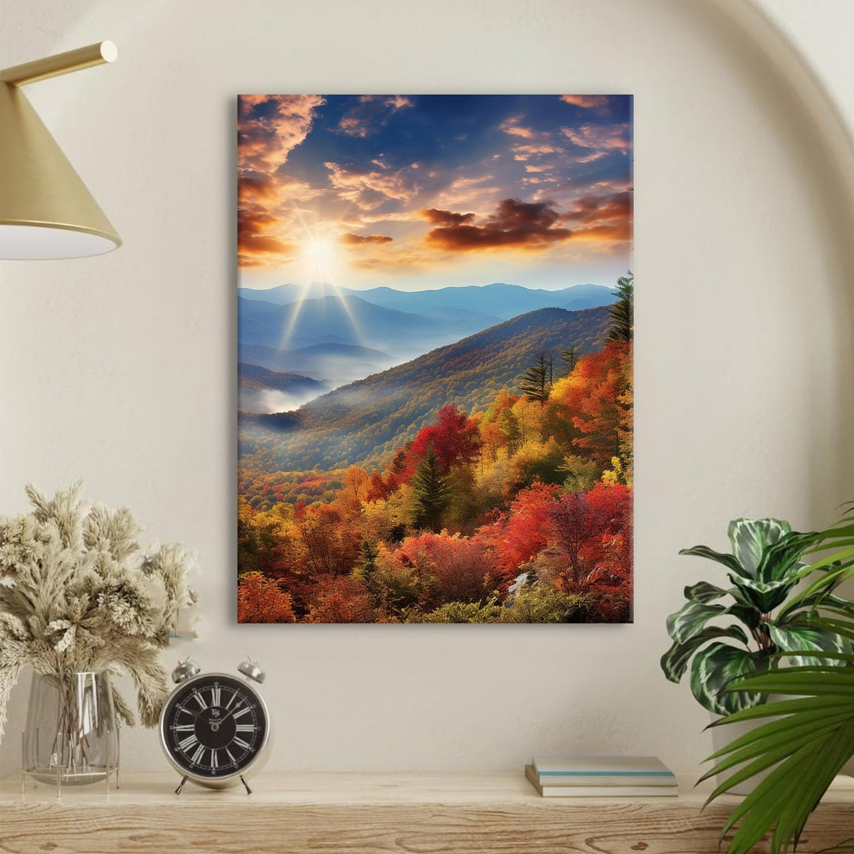 Mountain Forest Wall Art for Living Room Nature Sunrise Landscape Pictures Wall Decor Autumn Maple Trees Scenery Painting Canvas Prints Modern Posters Artwork Bedroom Bathroom Home Decorations 12x16" (12"L x 16"W / Fall05)