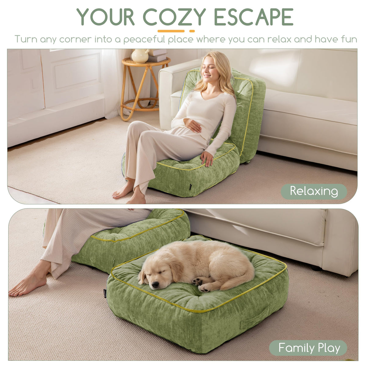 6" Extra Thick Floor Pillow Cushion for Adults (6" Thick(Pack of 1) / Square Green)
