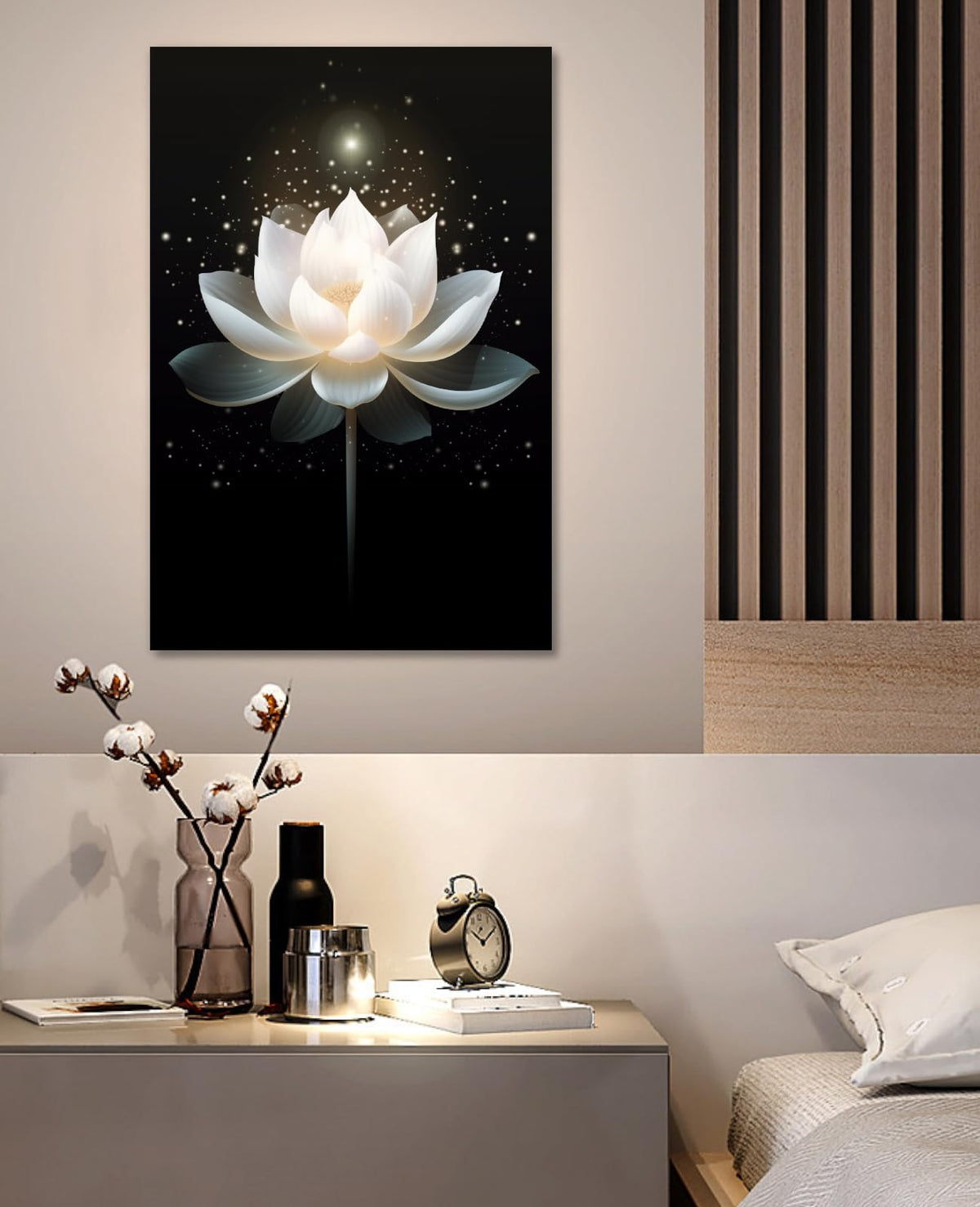 Zen Wall Art Lotus Wall Decor Black Painitng Canvas Canvas Prints Flower Blossom Pictures Spirtual Meditation Artwork for Yoga Room Living Room Office Home Framed (18"L x 12"W / J - Black and White Lotus)