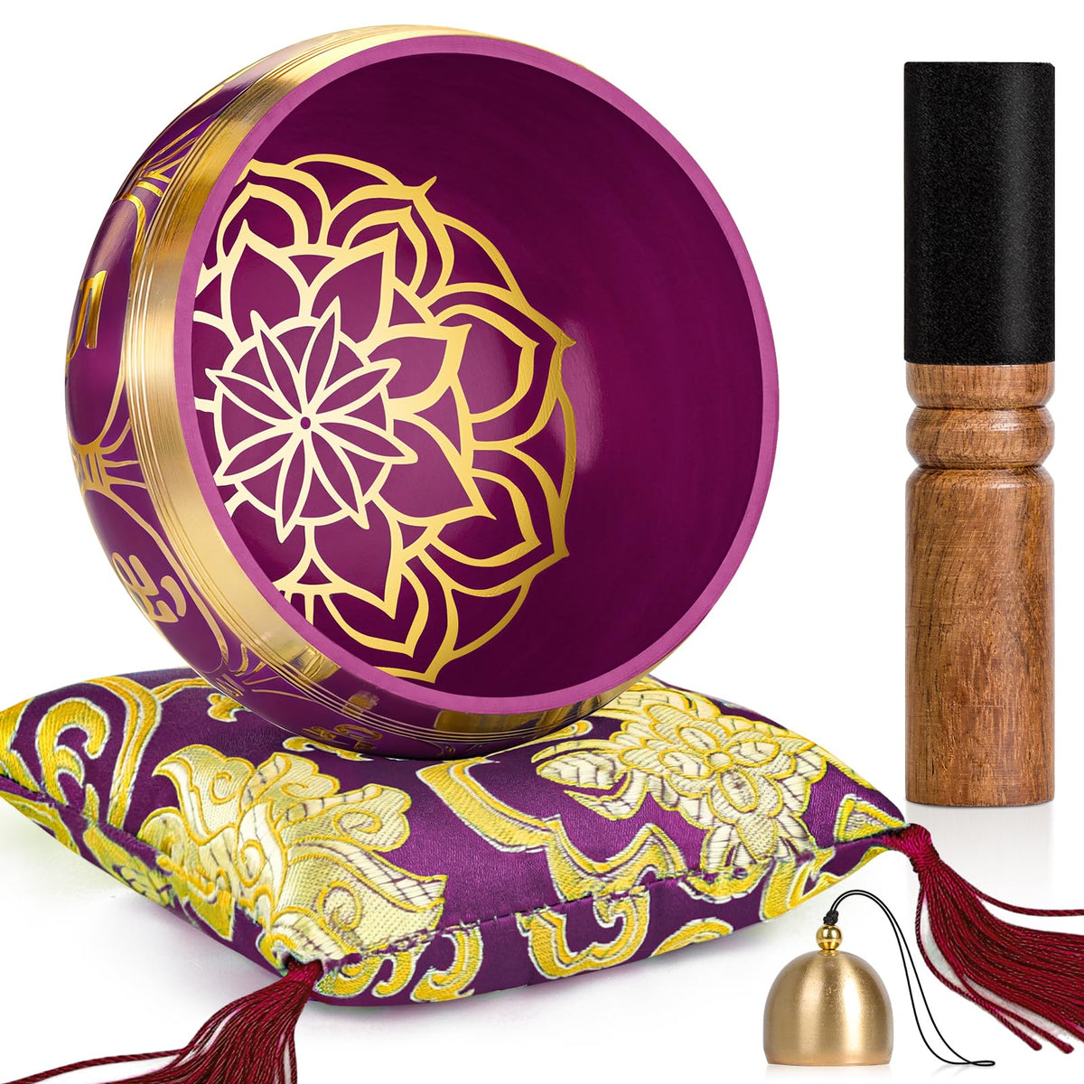 Singing Bowl Authentic Tibetan Sound Bowl for Yoga (Red(Lotus))