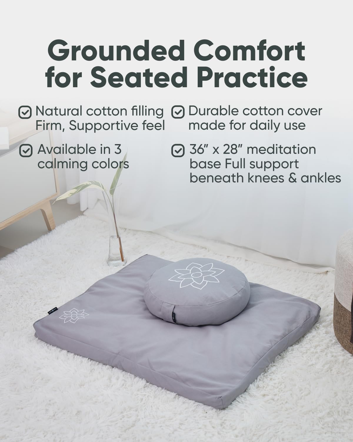 Zabuton Meditation Mat (Cotton - Grey)