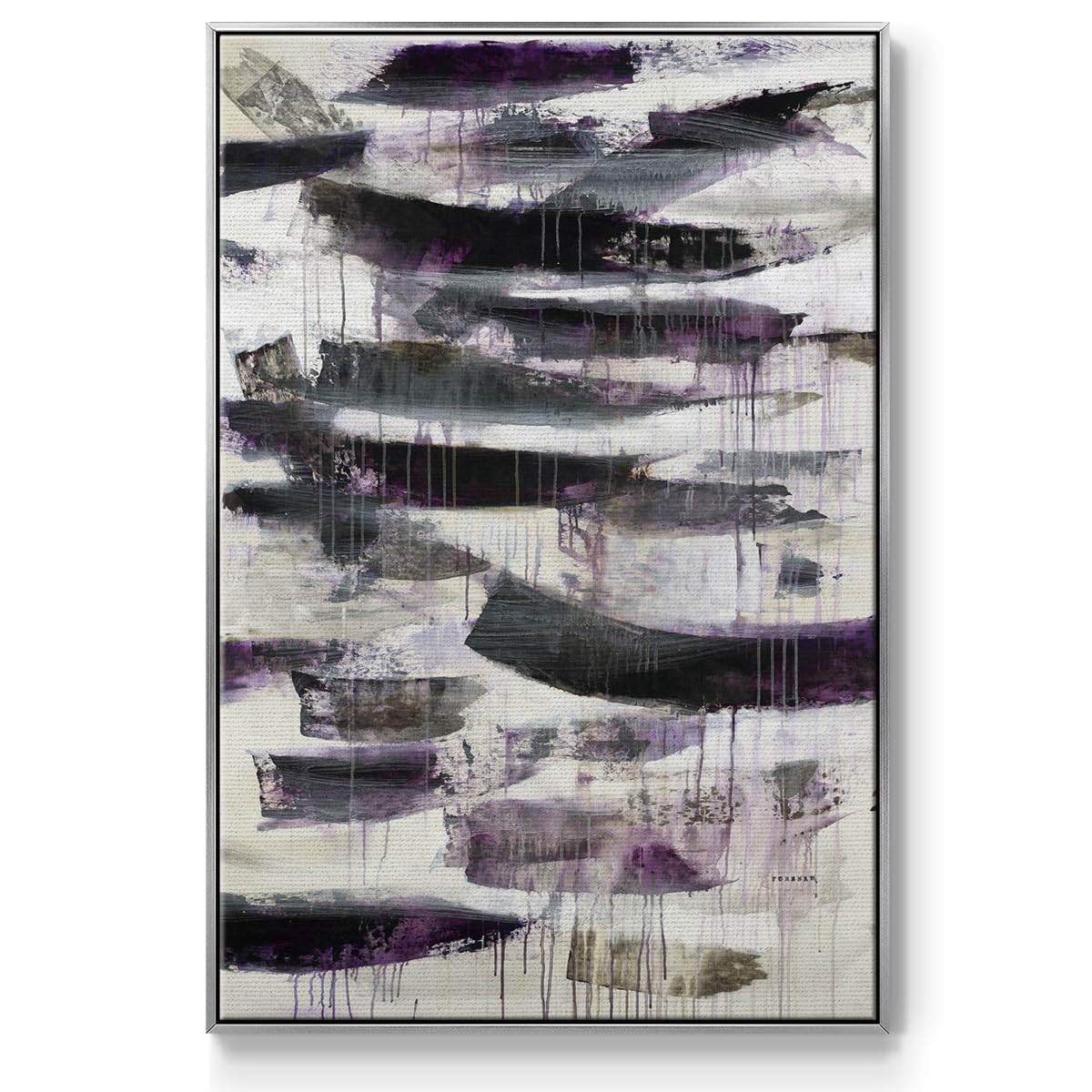 Canvas Silver Floater Frame Decor Paintings Black Rustic Helix Patterns Abstract Wall Hanging Prints for Living Room Kitchen Office (37"L x 25"W / Helix 2)