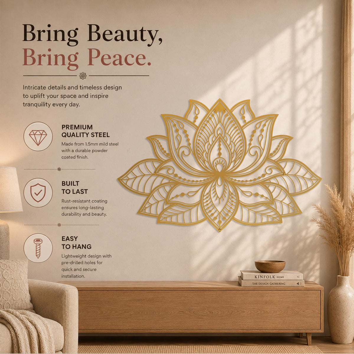 Mandala Metal Wall Decor (36" x 23" / Gold)