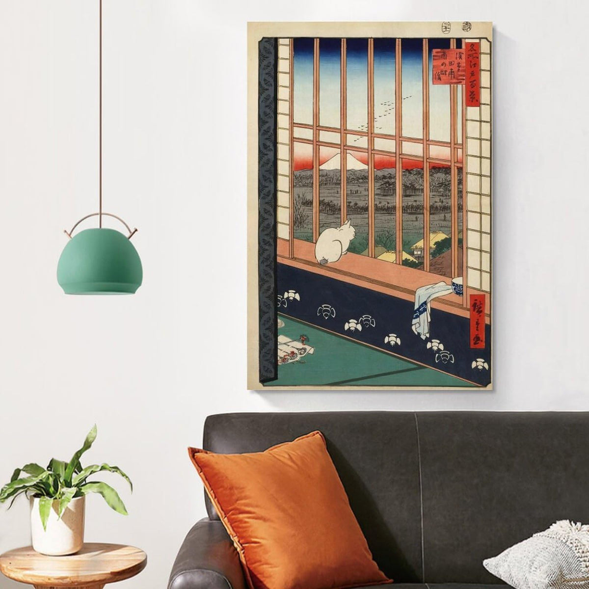 Japanese Ukiyoe Cat Window Sunset Mount Fuji Canvas Printing Wall Art Prints Vintage Hiroshige Style Poster Zen Landscape Wall Decor Posters Living Room Bedroom Study 20x30inch (style-11 / 20x30inch(50x75cm) Unframe)