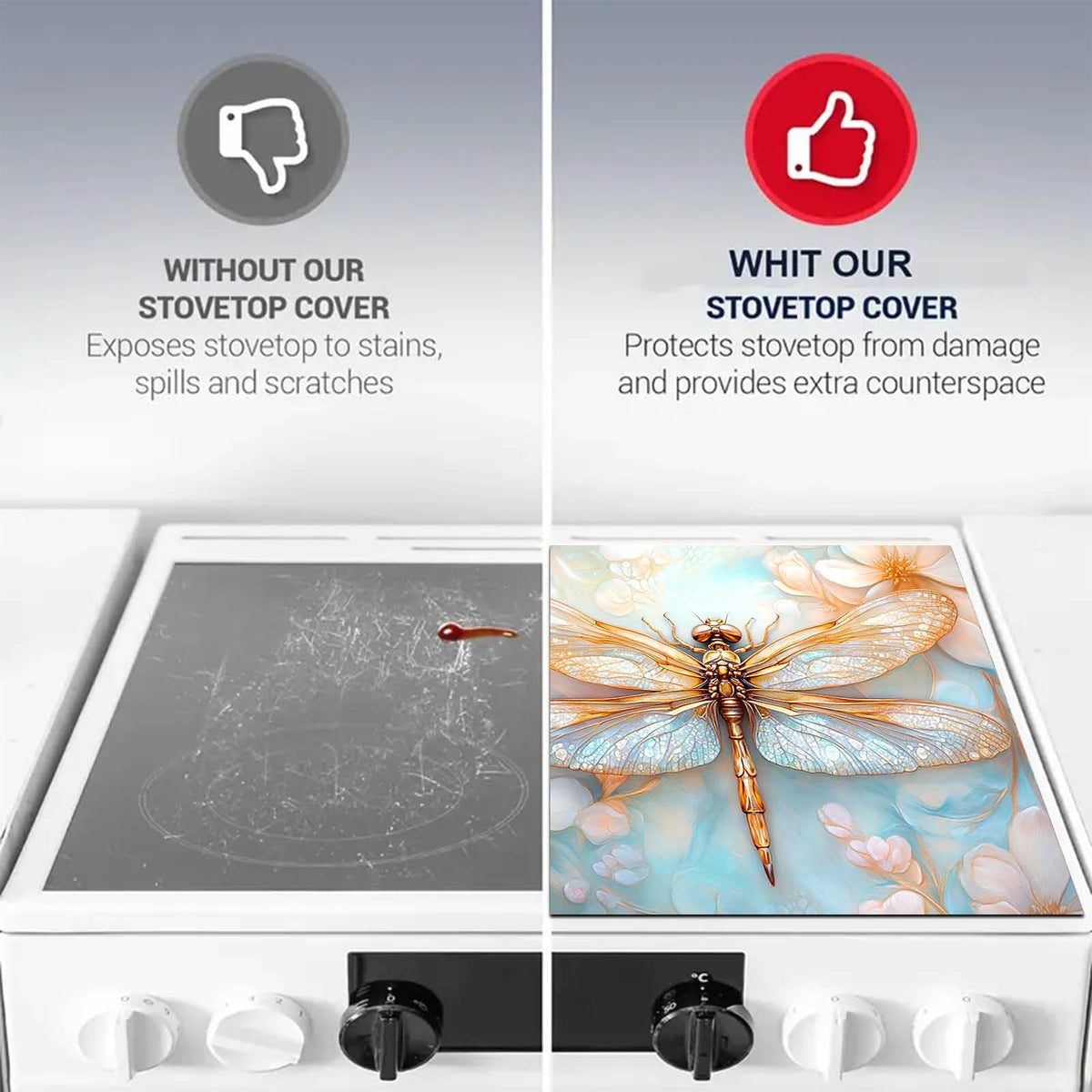 Dragonfly Stove Top Cover 28x20 Diatomite Heat Resistant Mat