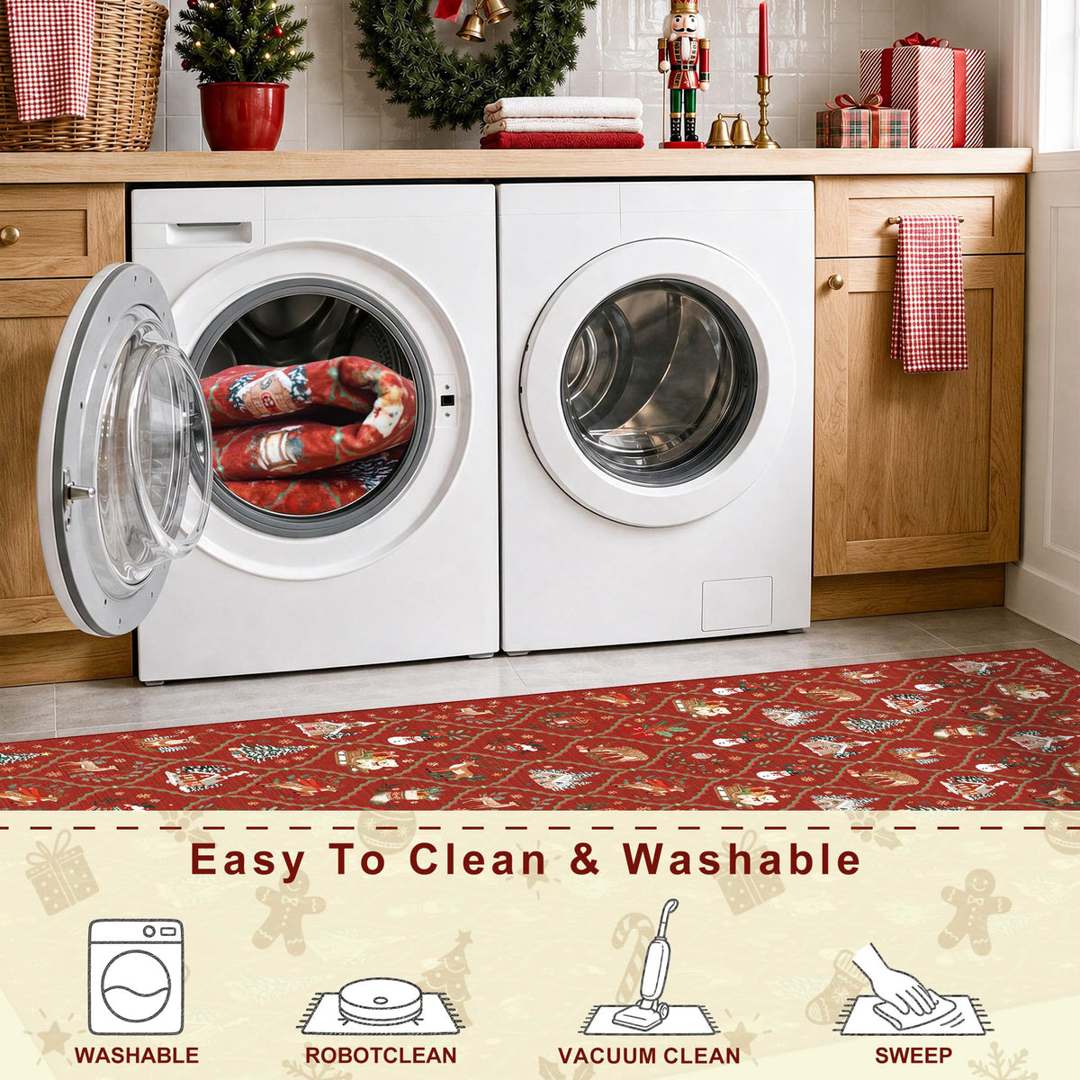 Washable 3x5 Christmas Area Rug (Burgundy Red / 3' x 5' (Rectangular))