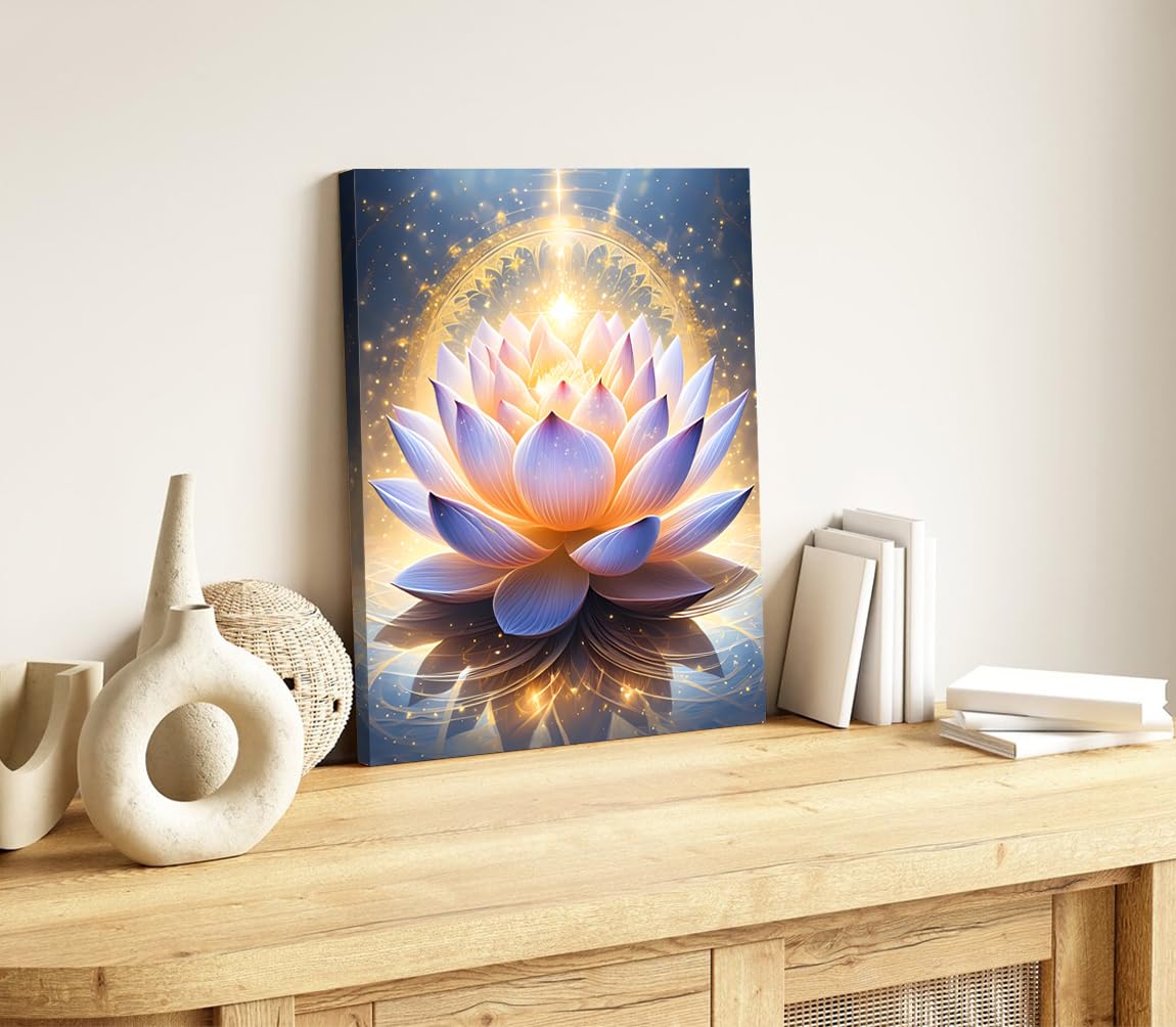 Canvas Prints Art Lotus Floral Pictures Wall Art for Zen Office Decor (Framed 12"X16"- Canvas Prints Art Lotus Floral Pictures Wall Art)