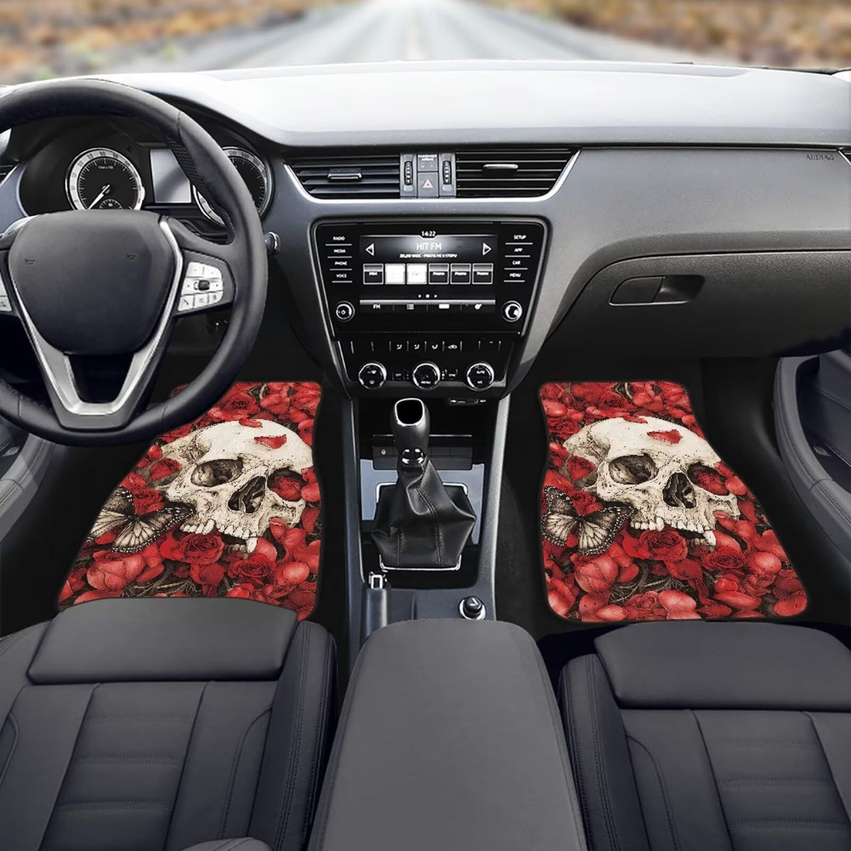 Rose Skull Car Floor Mat Full Set 4 Piece Non Slip Car Carpet Mats Red Auto Floor Mats Front Only Cars Foot Mat Skull Automotive Interior Accessories Universal Most Cars (Rose Skull Red)