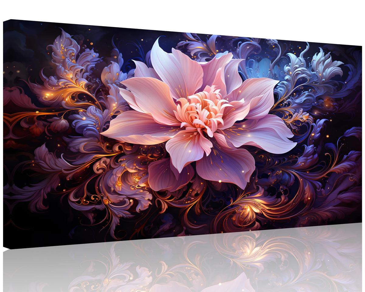 1 Panel Purple Flower Pictures Purple Paintings Abstract Flower Pictures Wall Decor Abstract Flowers Print on Canvas Plum Color Wall Art for Home Decor Stretched and Framed 16x32 inch (32"L x 16"W / Purple Flower 7)